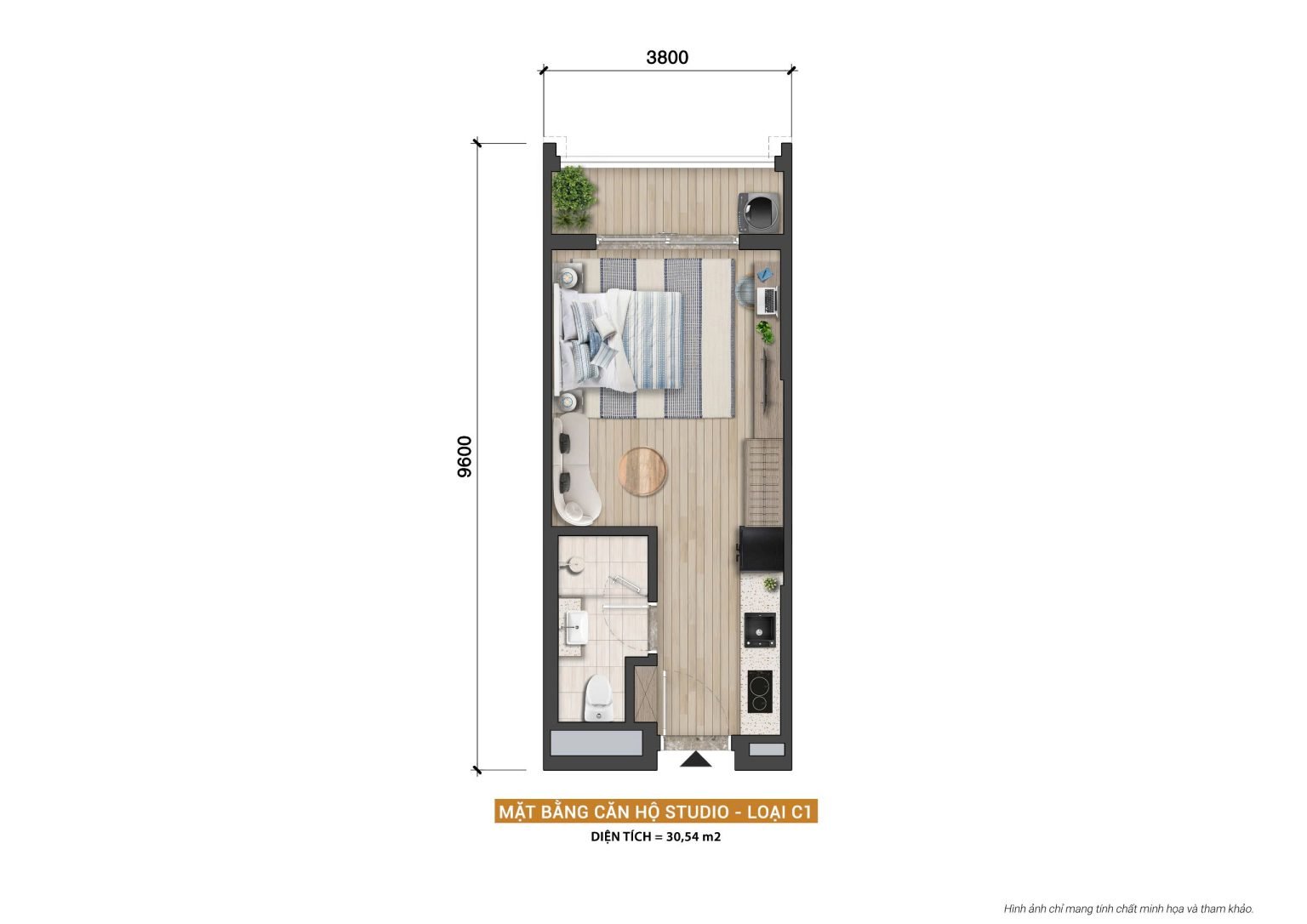 Mặt bằng căn hộ studio - Loại C1