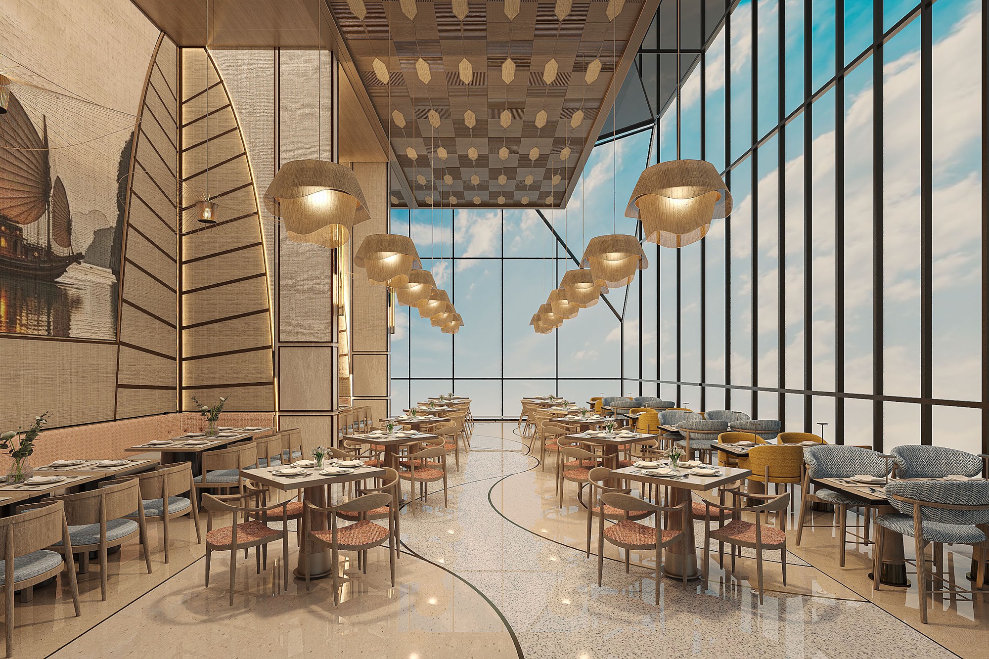 Nhà hàng tại Sun Centro Town được thiết kế vô cùng ấn tượng và sang trọng